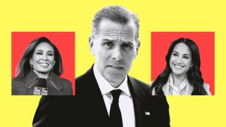 A collage of Hunter Biden with Fox News personalities Jeanine Pirro and Emily Compagno on each side of him, smiling