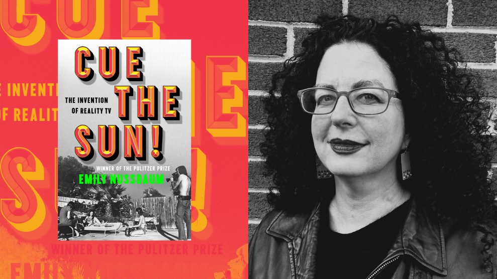 A diptych of the book cover "Cue the Sun!" on the left and the author Emily Nussbaum on the right.