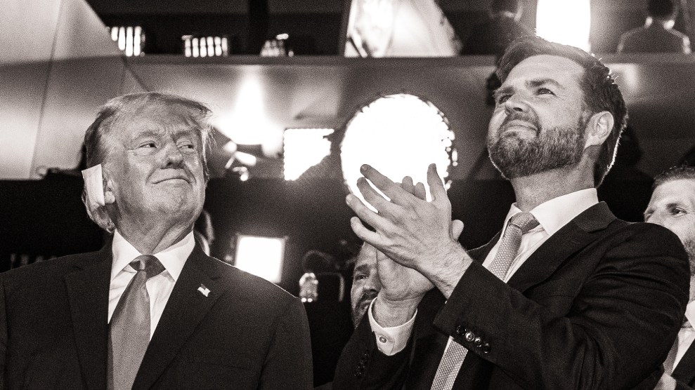 Black and white photo of Donald Trump and JD Vance.