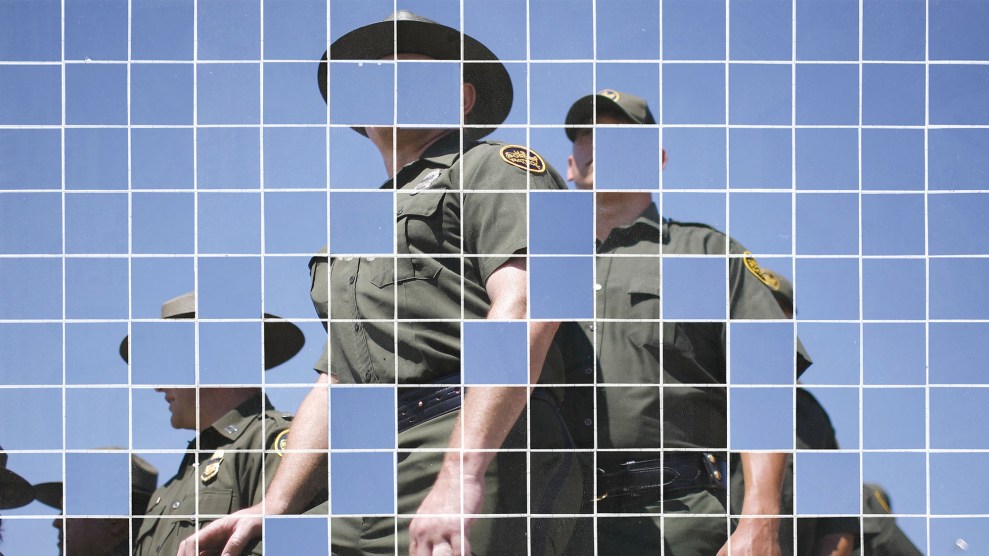 A pixelated image of border patrol officers.