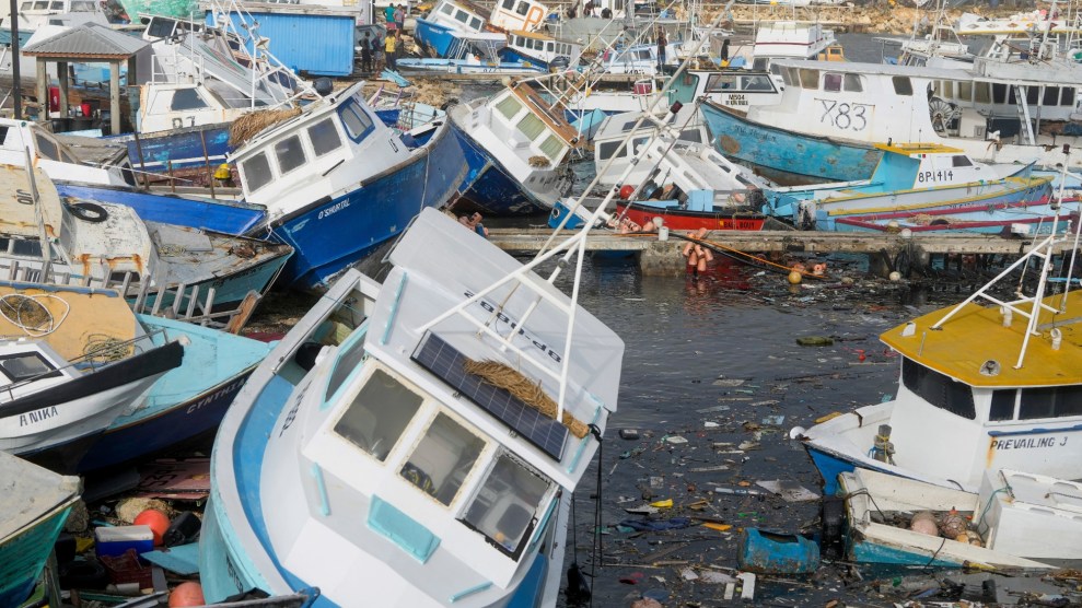 A group of fishing vessels all crashed into one another in the wake of Hurricane Beryl in Barbados.