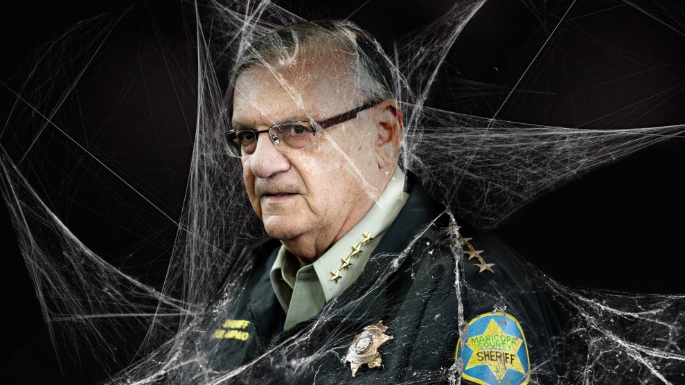 Photo illustration of former Sheriff Joe Arpaio covered in cobwebs.