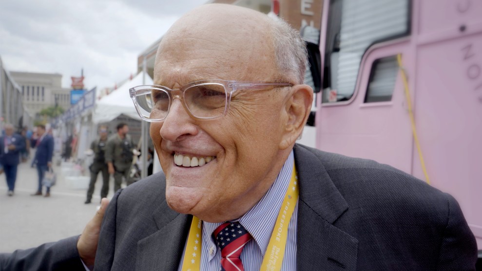 Rudy Giuliani being interviewed at the RNC.