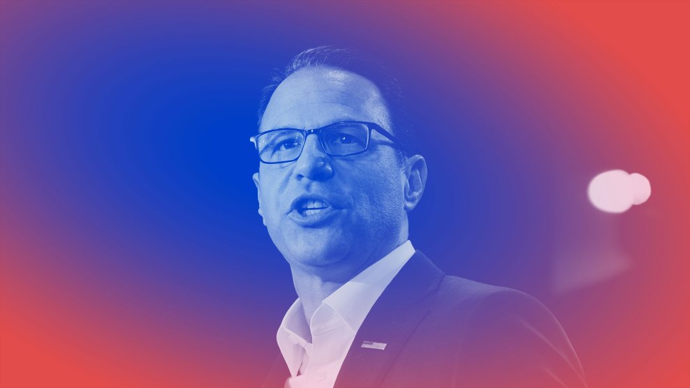 A stylized image of Pennsylvania Governor Josh Shapiro against a red and blue gradient background