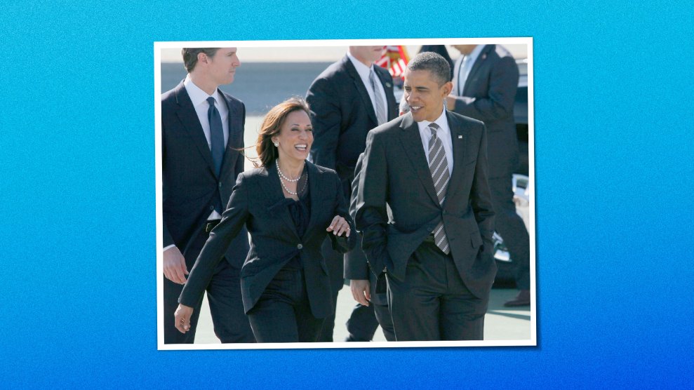 Kamala Harris walking with Barack Obama