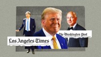 A collage of photos of men in suits mixed with the logos of the Los Angeles Times and the Washington Post