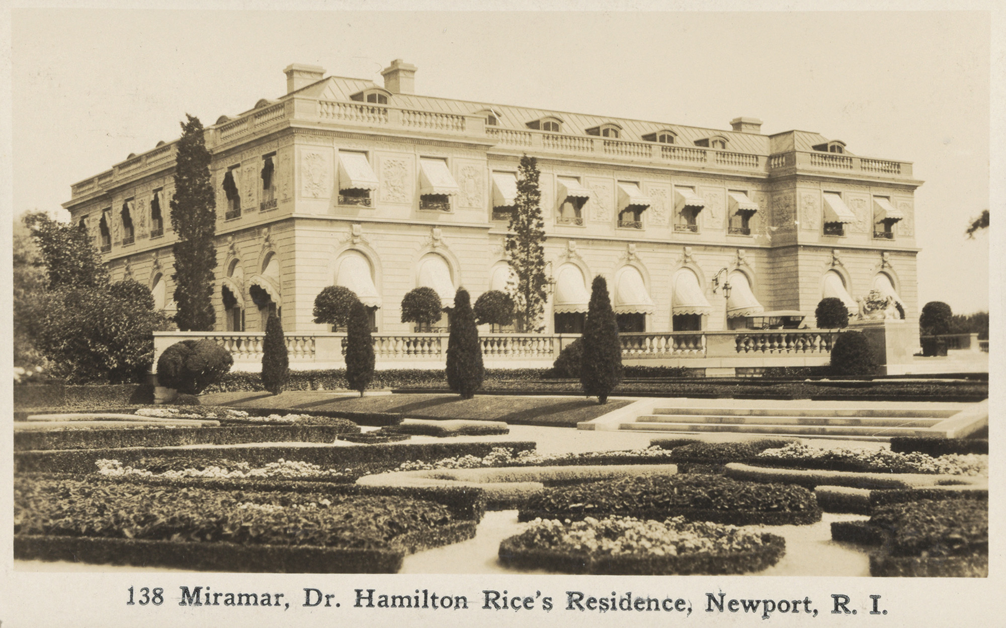 Black-and-white photo of a stately mansion