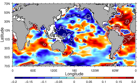 Surface salinity changes for 1950 to 2000. Red indicates regions becoming saltier, and blue regions becoming fresher: P.J. Durack, et al. 2012. Science. DOI:10.1126/science.1212222