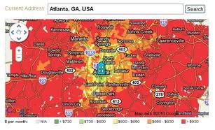 The Atlanta area is a sea of high-transport-cost red.