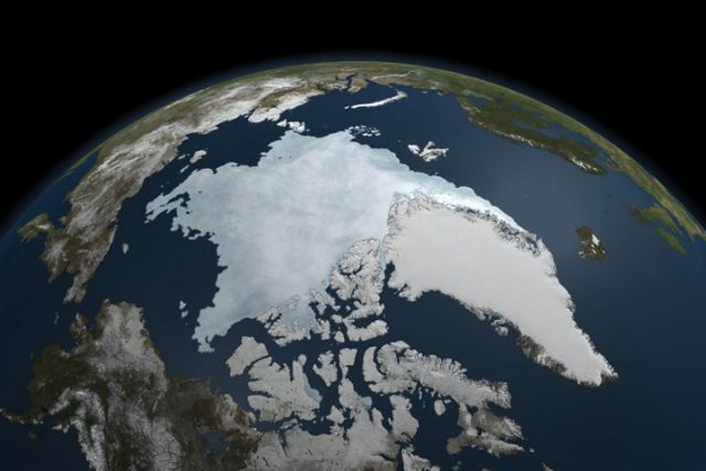 Arctic sea ice extent on 9 September 2011, the 2nd lowest extent on record.: Credit: NASA Earth Observatory.