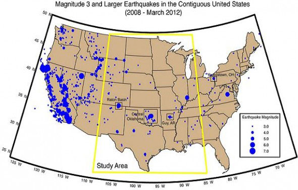 3.0+ magnitude earthquakes in the midcontinental US: USGS
