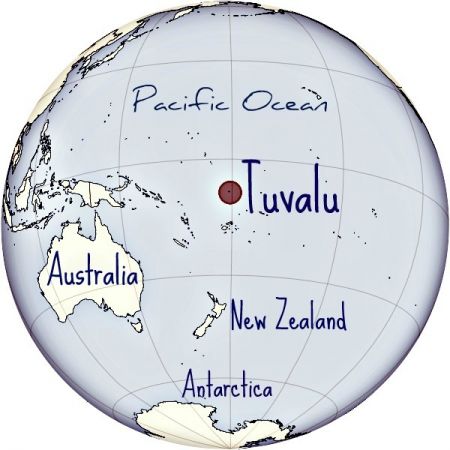 Location of the Pacific island nation of Tuvalu.: Credit: TUBS via Wikimedia Commons, modified by Julia Whitty.