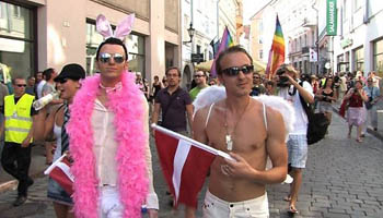 Oskars and Aldis at the Tallin Pride Parade in 2009. : Photo courtesy of Kaspars Goba