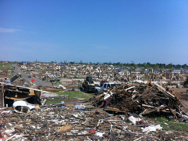 Looking eastward at the tornado's path.