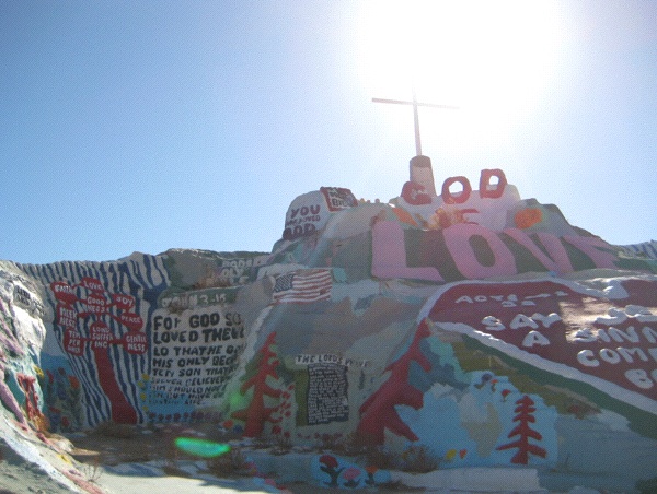 Lead There be Light: Leonard Knight, 79, began building Salvation Mountain at the entrance to Slab City in 1986 (Photo: Tim Murphy).
