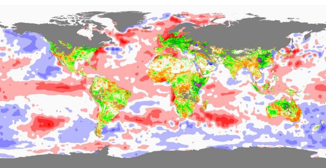 Sea-Surface Temperate (SST) (oceans) and Normalized Dirrerence Vegetation Index (NDVI) (land) observed globally for January 2007: NASA/Goddard Space Flight Center Scientific Visualization Studio.