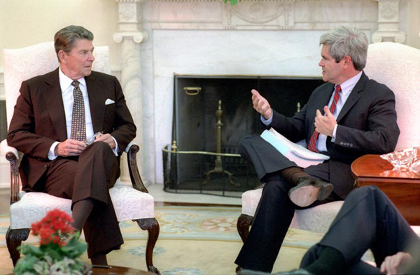 Newt Gingrich and Ronald Reagan in 1985.: Courtesy of the Ronald Reagan Library