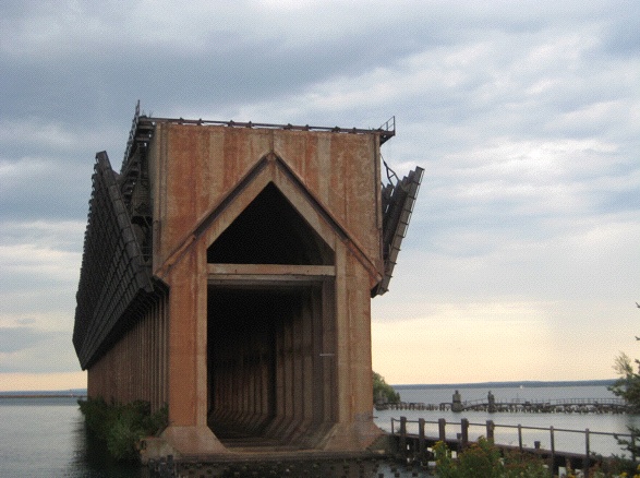 Iron Range: An abandoned ore dock on Lake Superior in downtown Marquette. Trains used to run on top of the dock, where they'd dump their iron loads into barges waiting below.