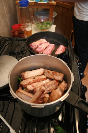 Pork ribs browning, waiting to be braised. : Brian Jones