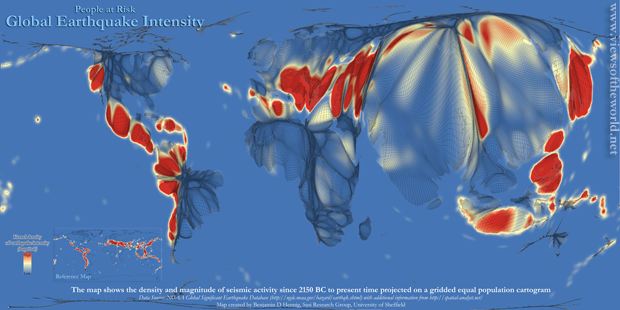 Where most people are of risk related to seismic activity. Click for larger image.: Credit: Benjamin D. Hennig, Sashi Research Group, University of Sheffield.