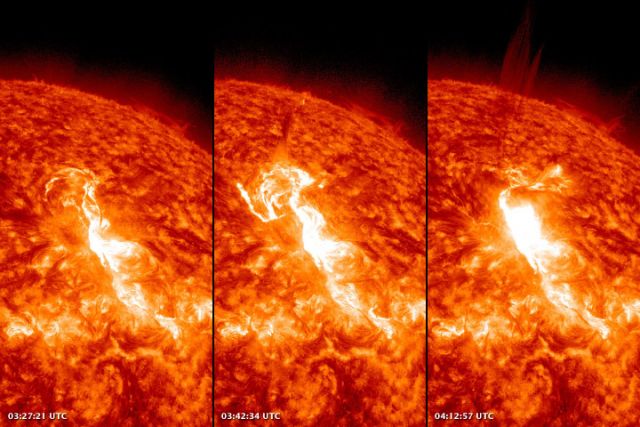 Solar flares minutes apart on 23 January: NASA images courtesy Solar Dynamics Observatory