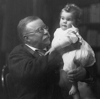Speak softly and don't kiss babies: Teddy Roosevelt with his granddaughter.: Library of Congress
