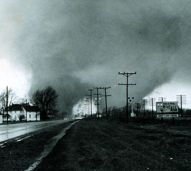 The 1965 Elkhart, Indiana double tornado.: Credit: NOAA via Wikimedia Commons.