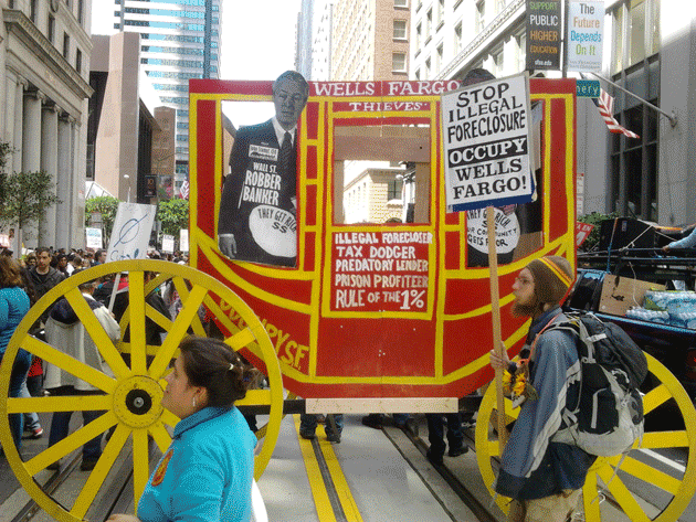 Outside the Wells Fargo shareholders meeting in San Francisco: Josh Harkinson