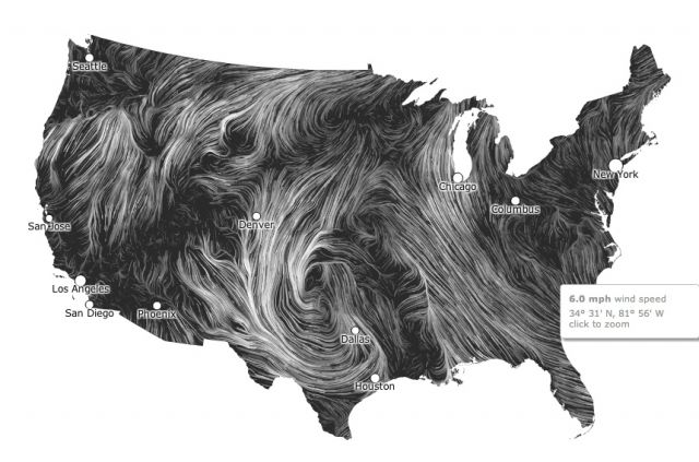 Surface wind flow for 21 March 2012. Click for animation: NOAA.